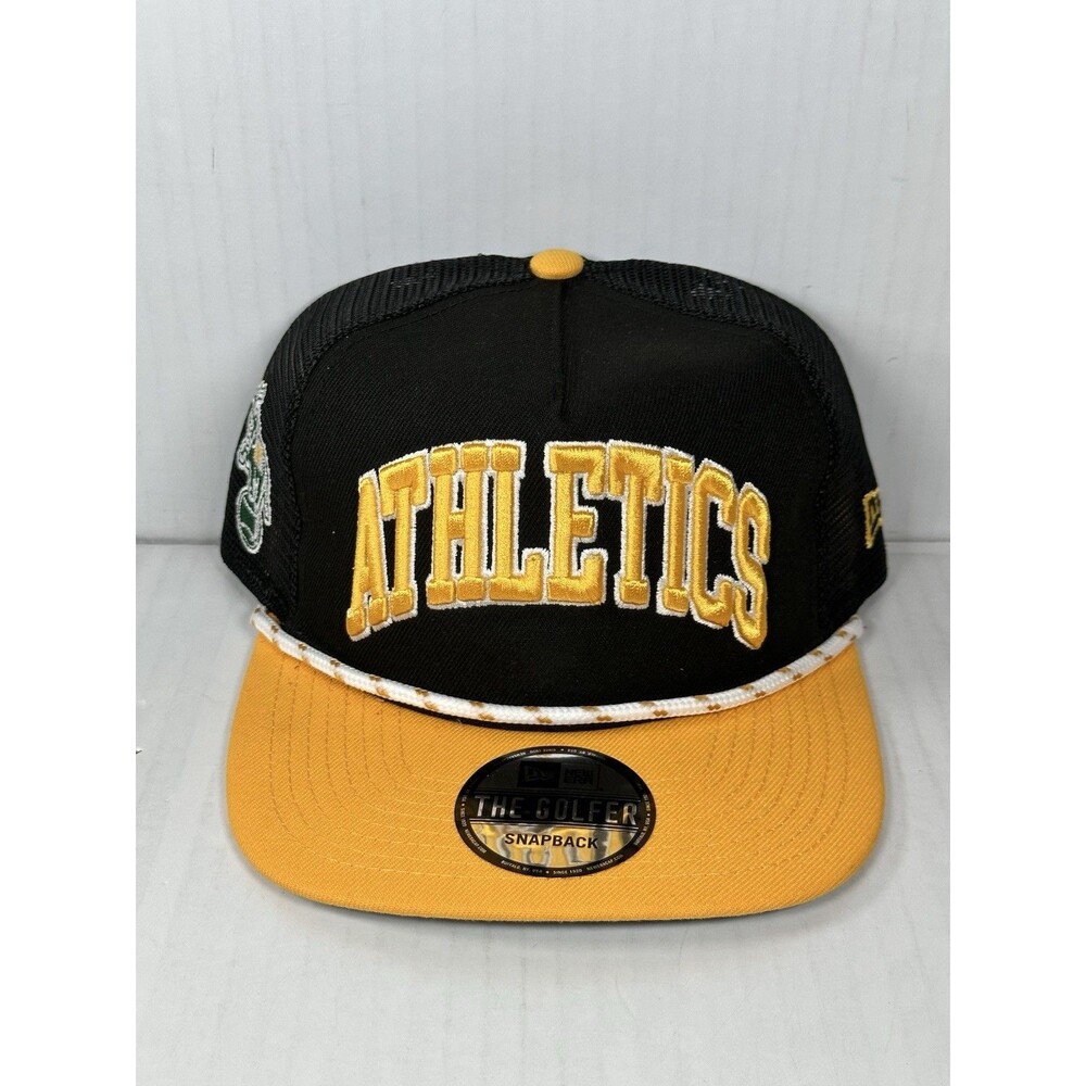 New Era Oakland Athletics The Golfer Throwback Trucker Snapback Hat Black Yellow